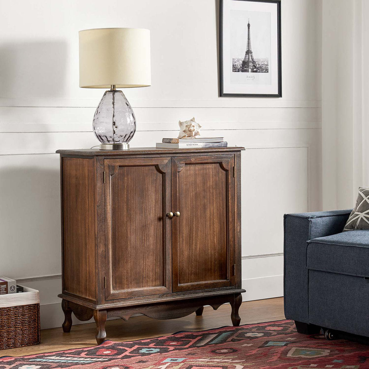 Furnishiaa solid wood 2-door accent cabinet in Walnut - view 1