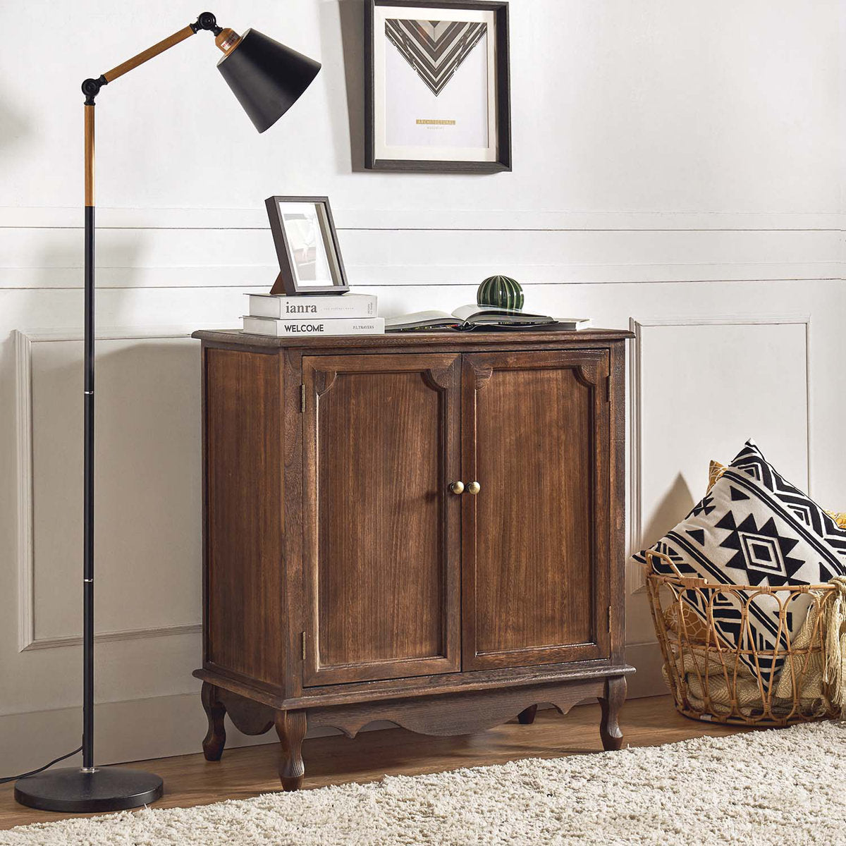 Furnishiaa solid wood 2-door accent cabinet in Walnut - view 2
