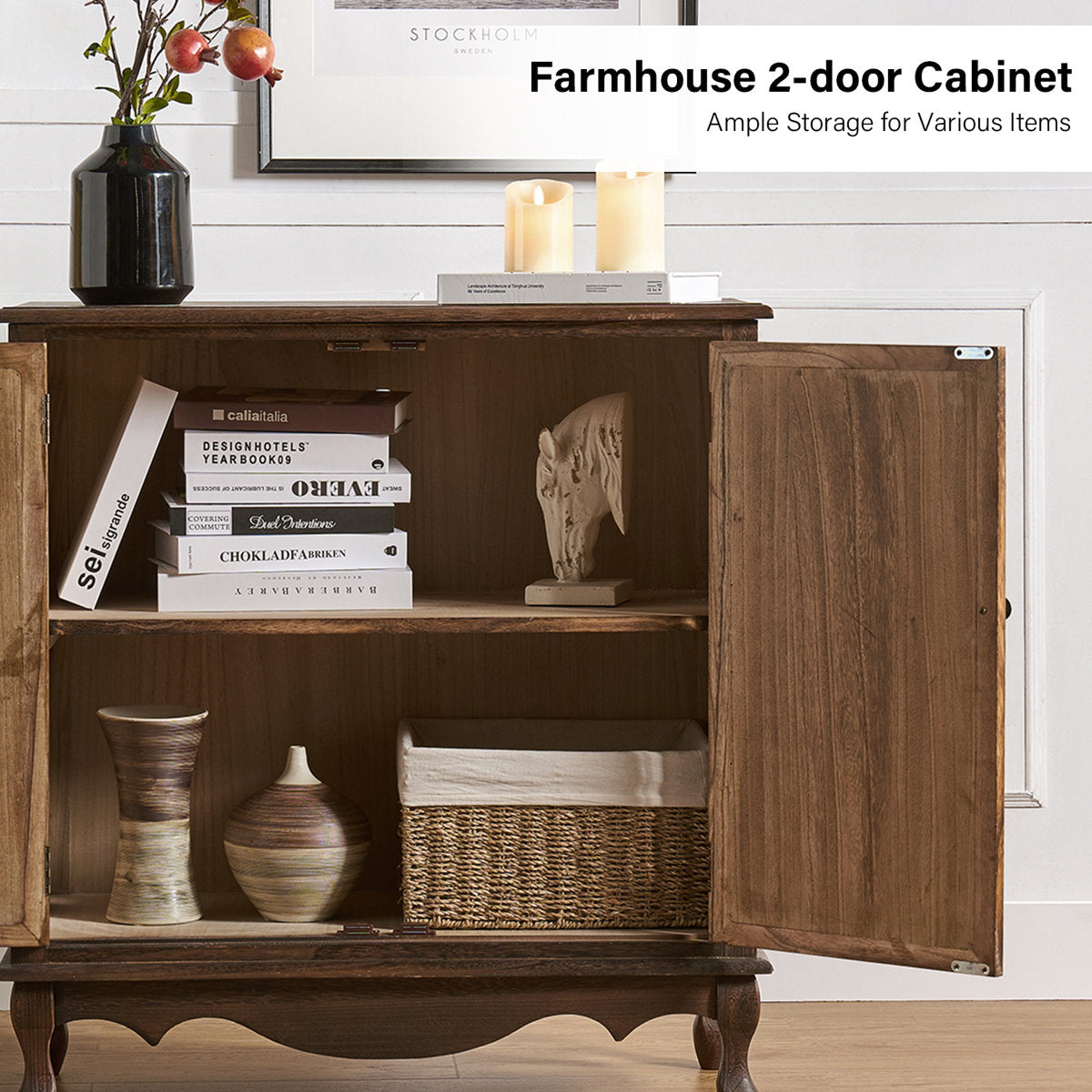 Furnishiaa solid wood 2-door accent cabinet in Walnut - view 8