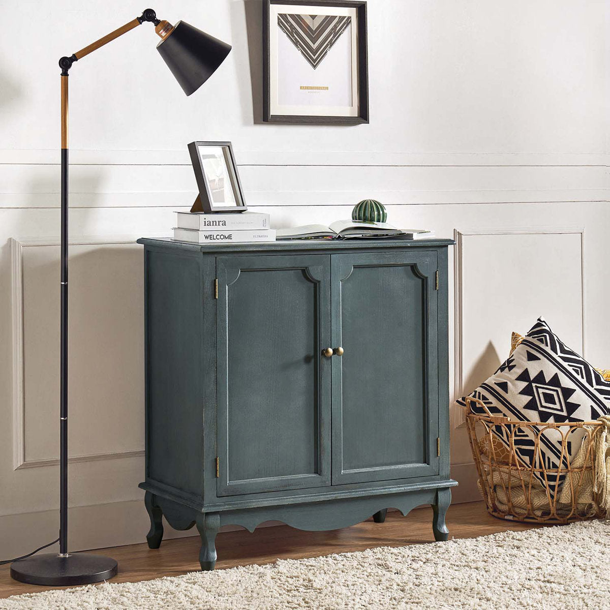 Furnishiaa solid wood 2-door accent cabinet in Blue