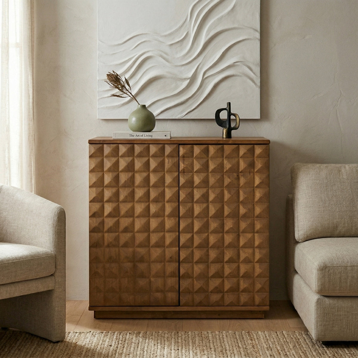 Furnishiaa hand-carved 2-door modular storage cabinet, product view 1
