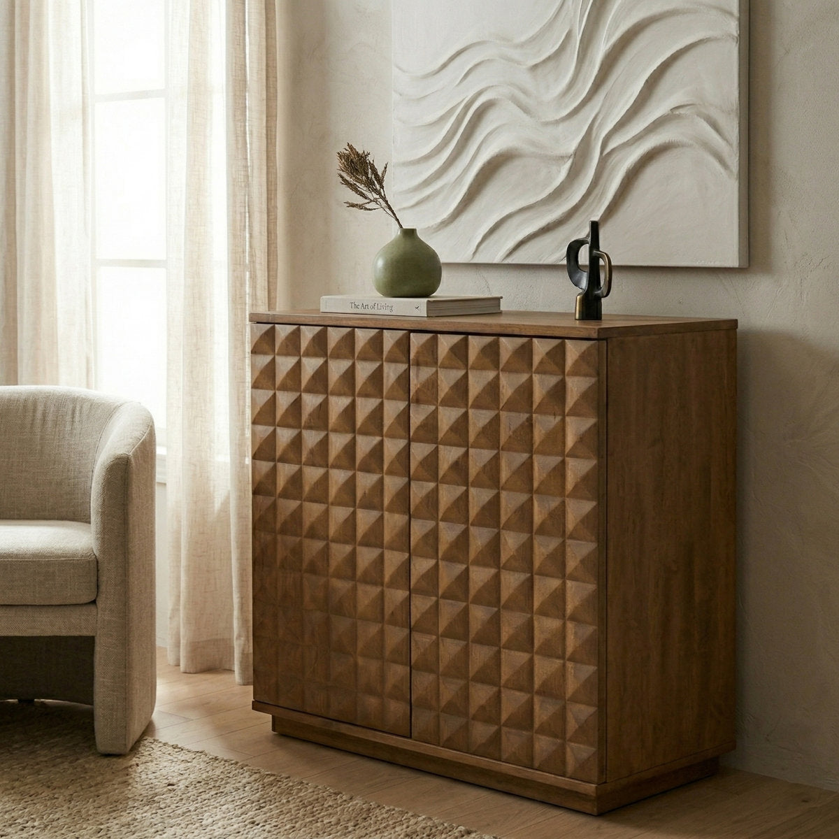 Furnishiaa hand-carved 2-door modular storage cabinet, product view 2