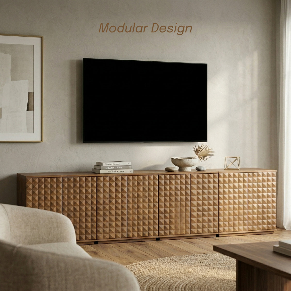 Furnishiaa hand-carved 2-door modular storage cabinet, product view 5
