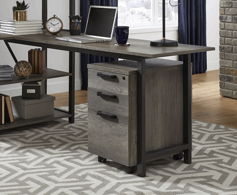 FURNISHIAA SMARTCHOICE Solid Sheesham Wood Grey Computer/Study/Office Table & Removable Cabinet for Home & Office