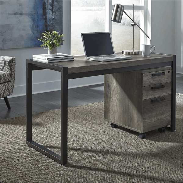 FURNISHIAA SMARTCHOICE Solid Sheesham Wood Grey Computer/Study/Office Table & Removable Cabinet for Home & Office