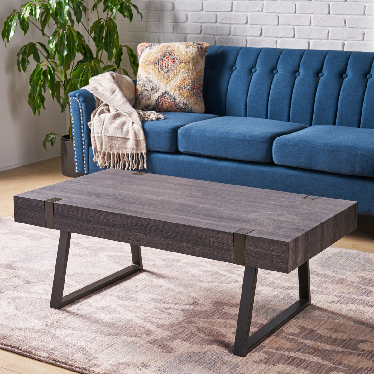 Main image 1 of industrial black coffee table with MDF top and metal legs