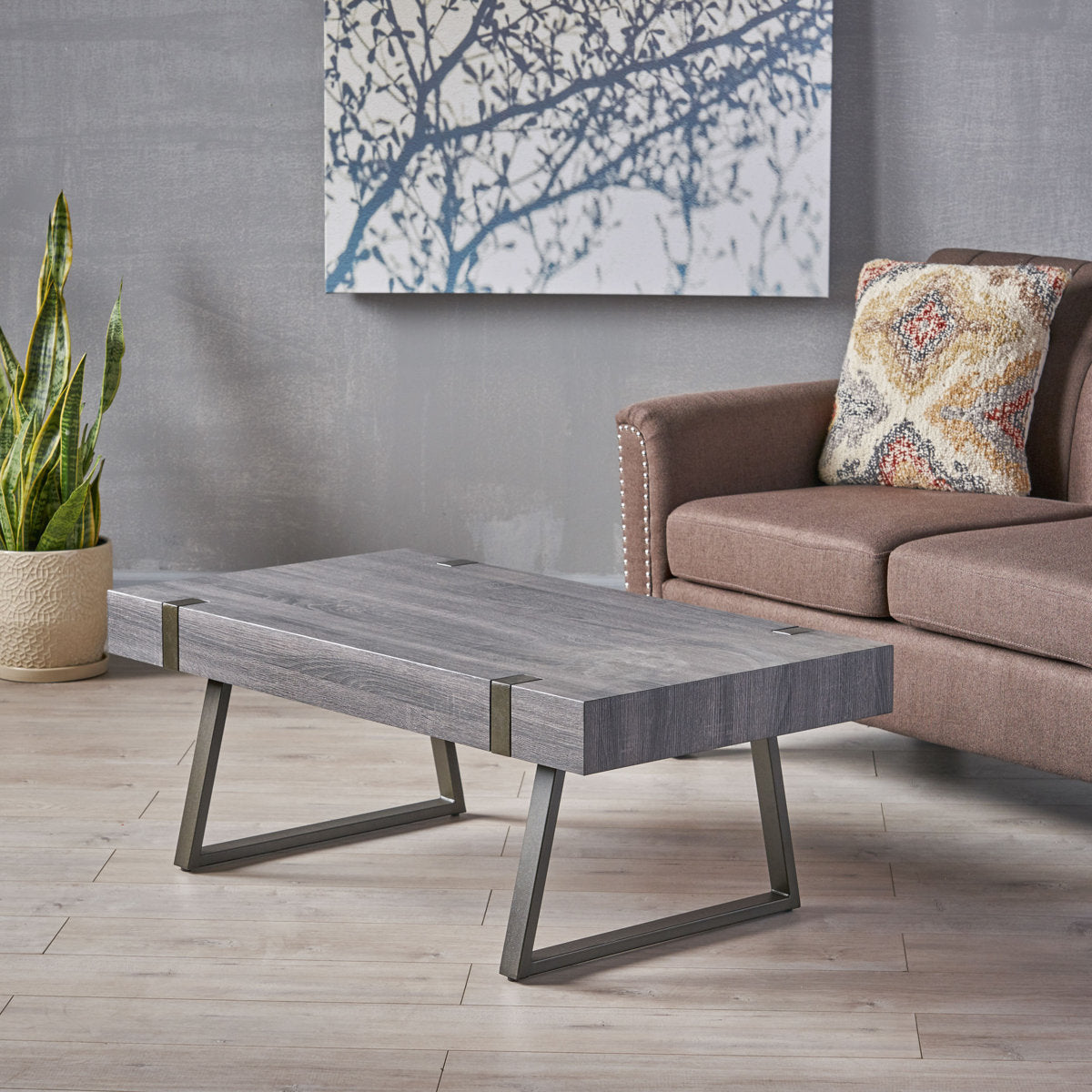 Gallery image 2 of industrial black coffee table with MDF top and metal legs