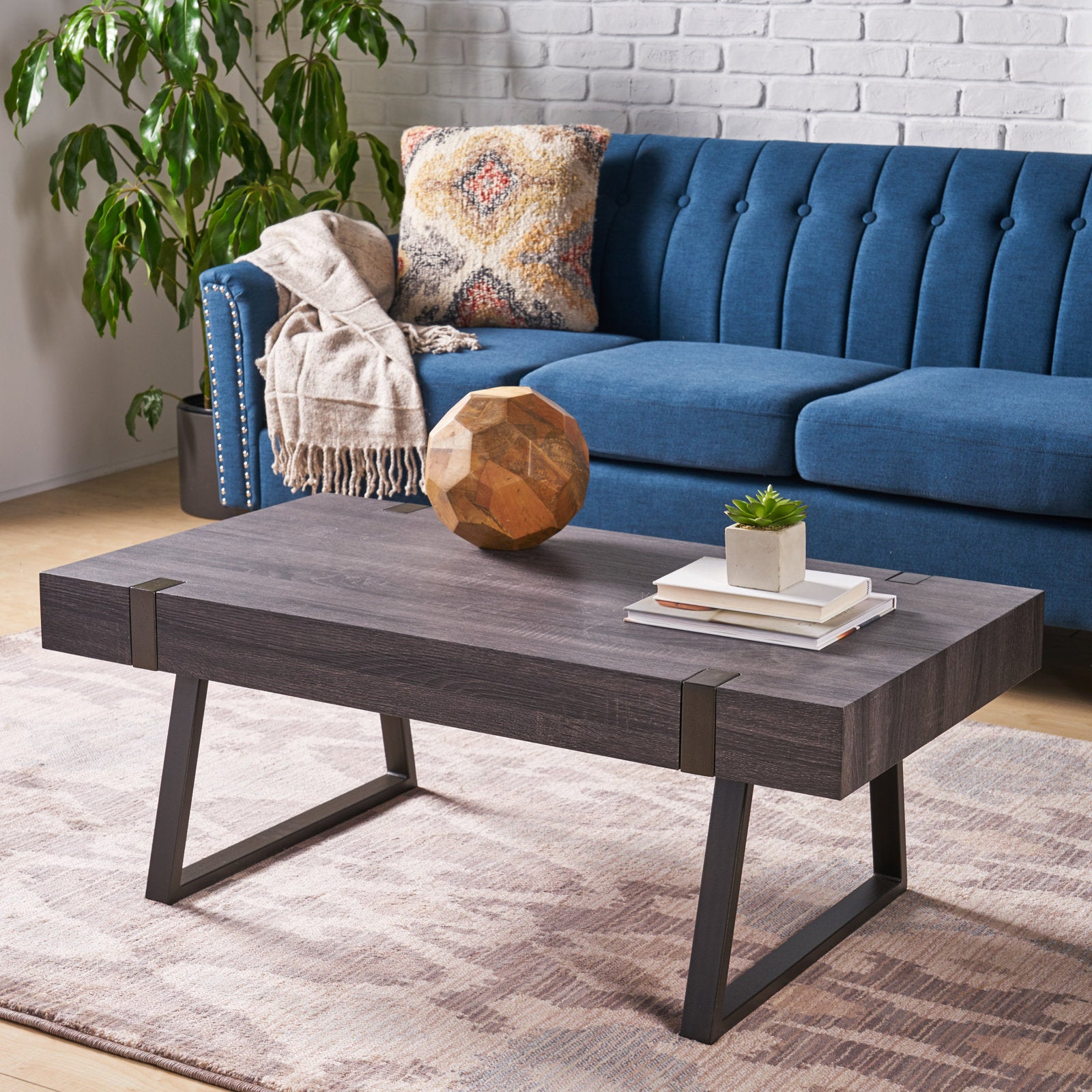 Gallery image 4 of industrial black coffee table with MDF top and metal legs