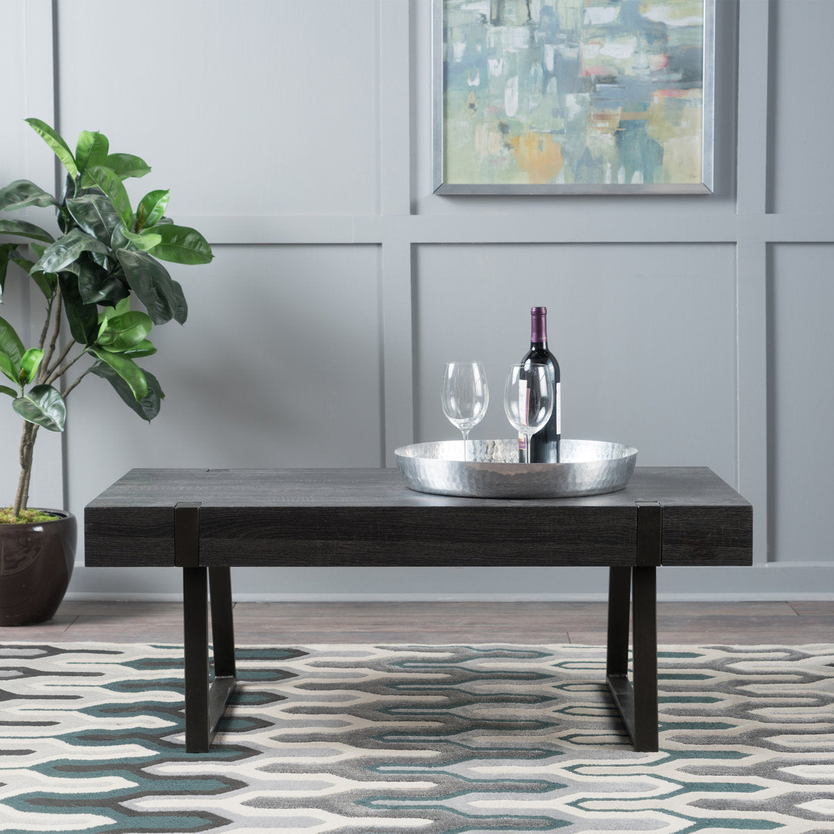 Gallery image 9 of industrial black coffee table with MDF top and metal legs