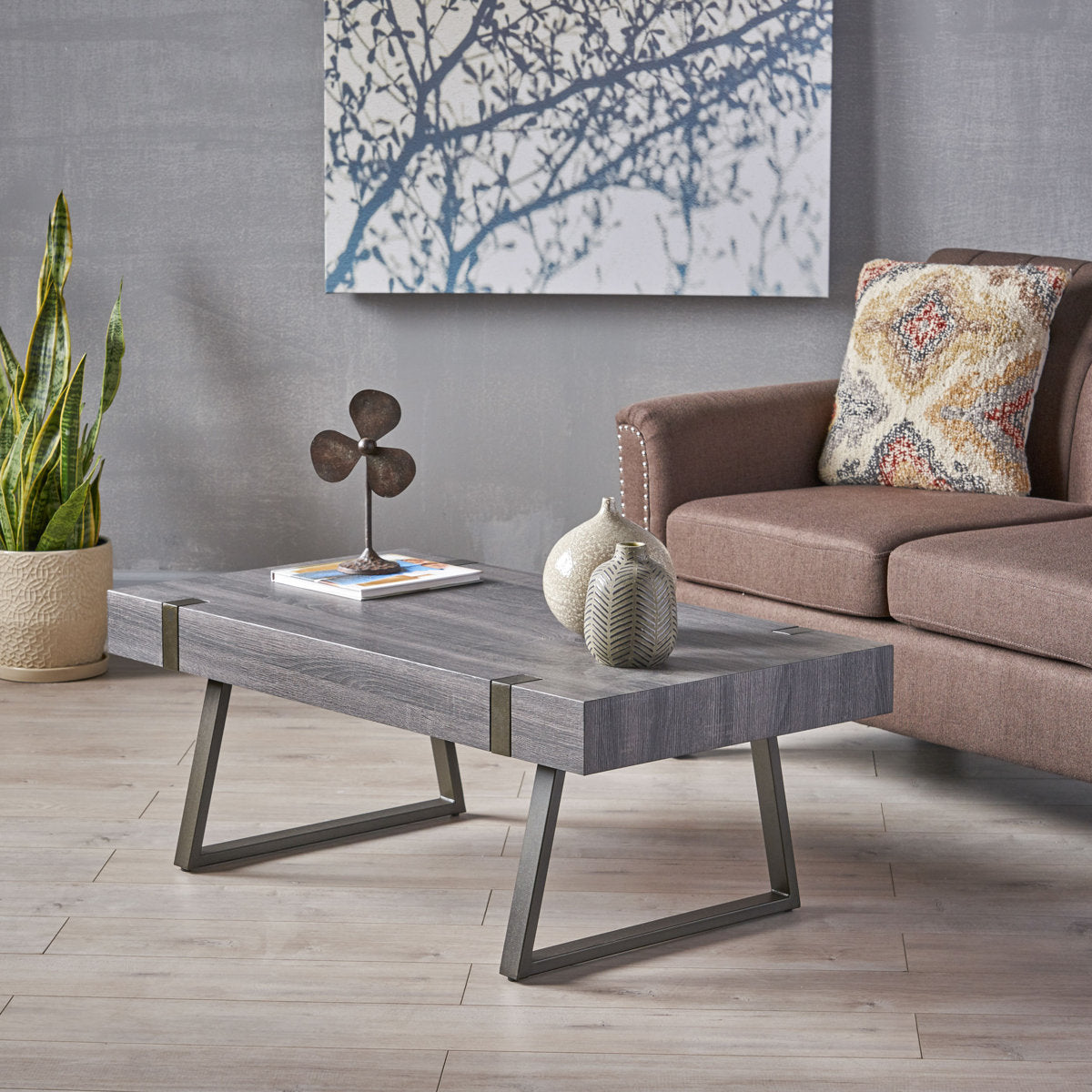 Gallery image 10 of industrial black coffee table with MDF top and metal legs