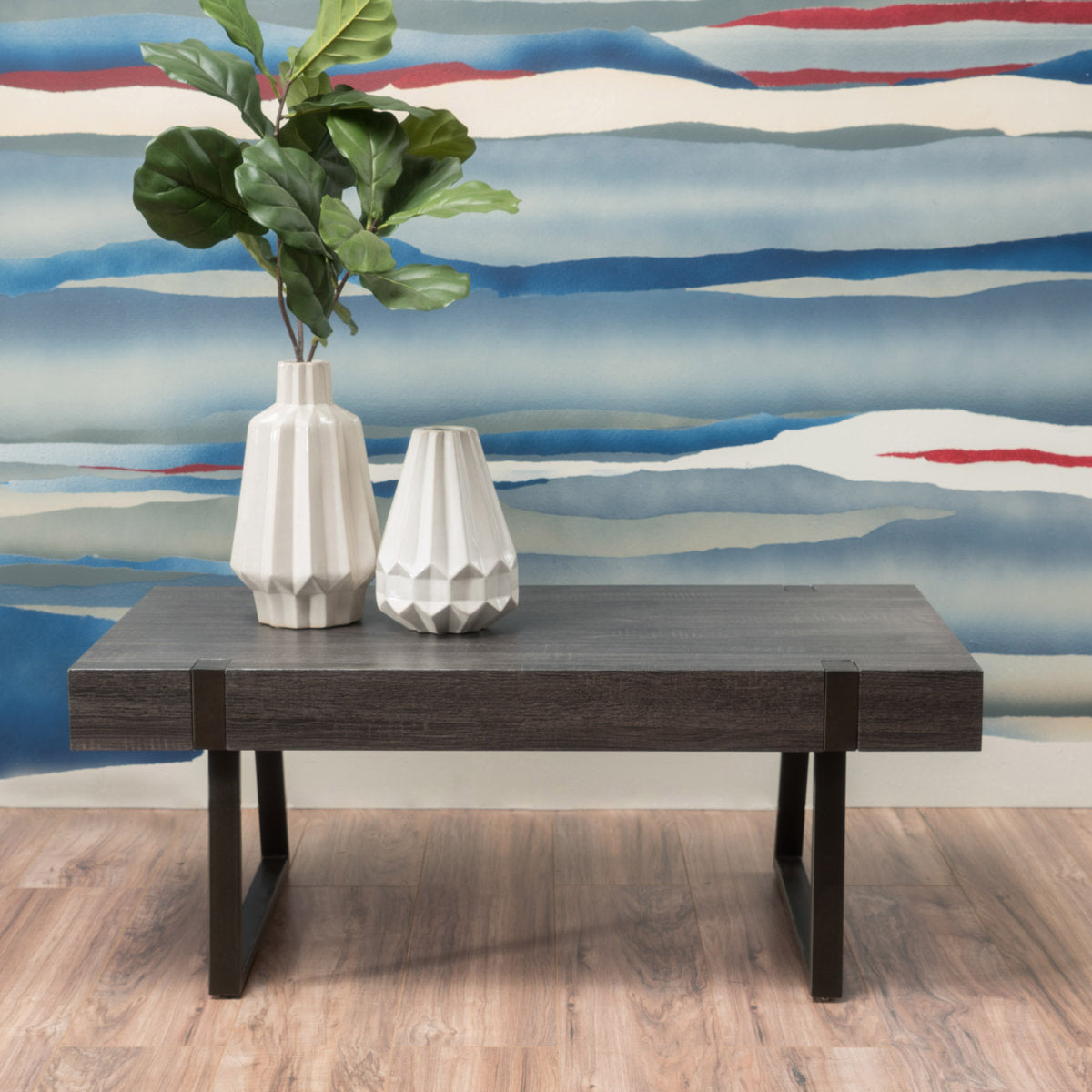 Gallery image 11 of industrial black coffee table with MDF top and metal legs