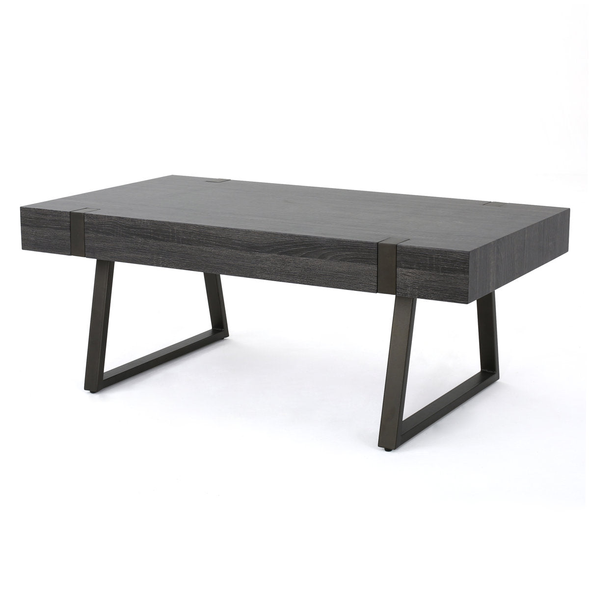 Gallery image 12 of industrial black coffee table with MDF top and metal legs