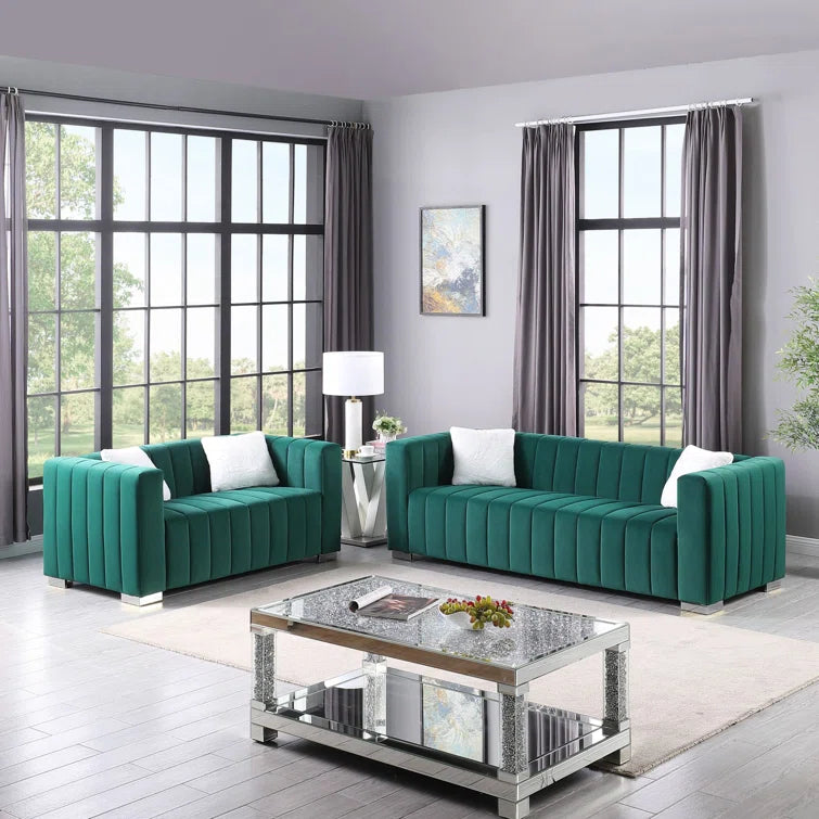 Furnishiaa Velvet Tufted Sofa Set – Elegant & Comfortable