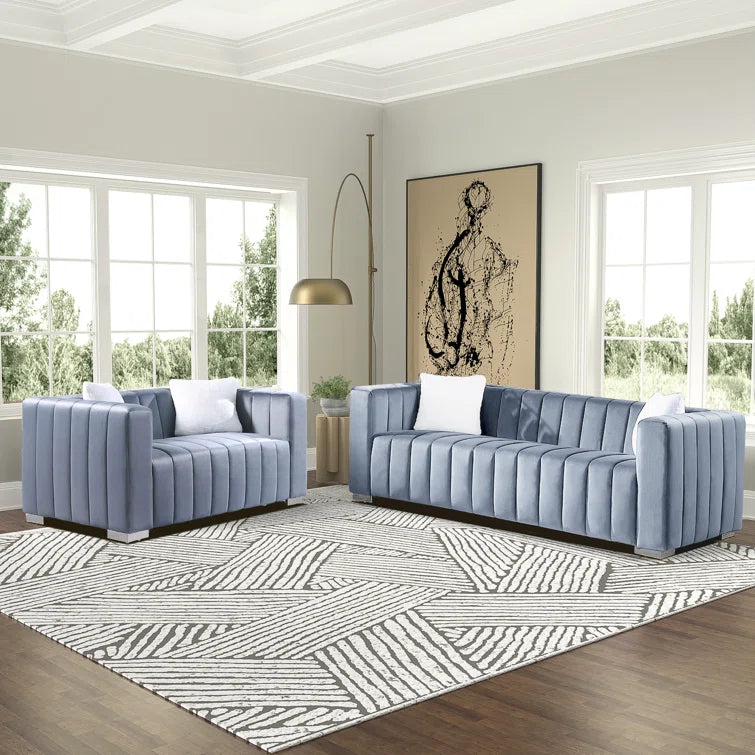 Furnishiaa Velvet Tufted Sofa Set – Elegant & Comfortable