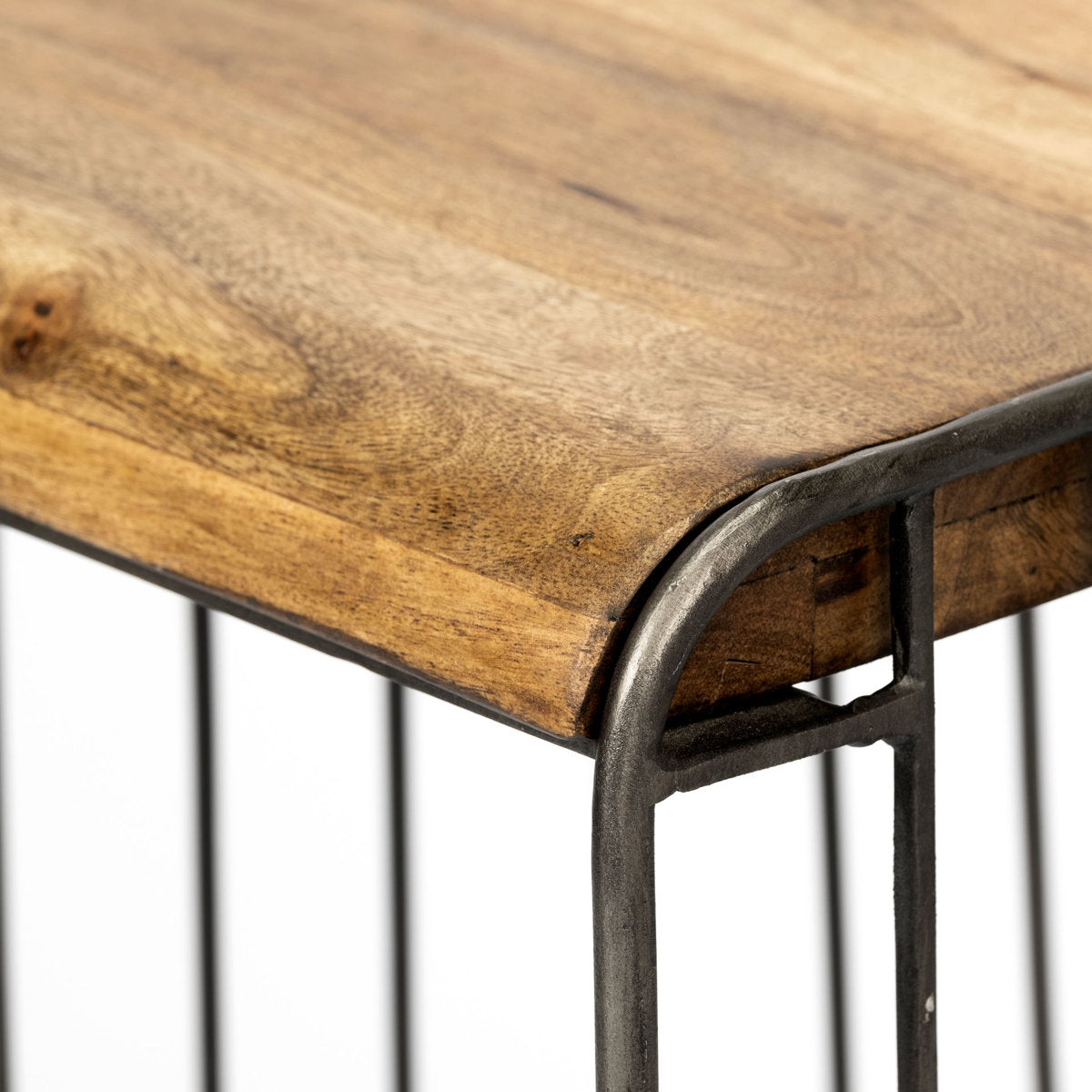 Mango wood stool with black iron slatted base