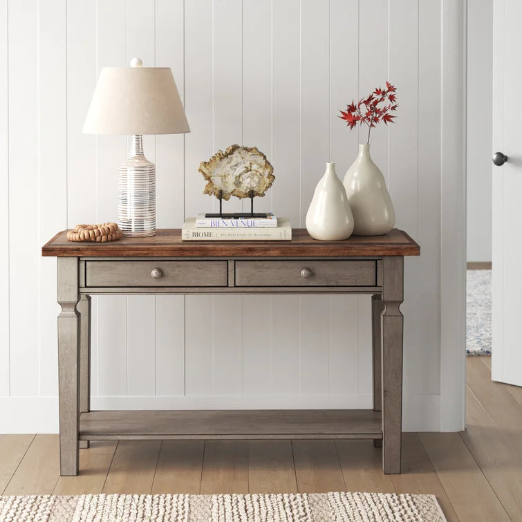 Furnishiaa Solid Wood Console Table with Two Drawers & Open Shelf