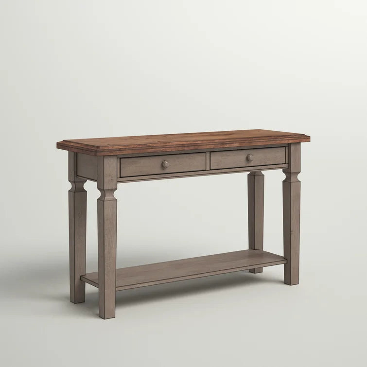 Furnishiaa Solid Wood Console Table with Two Drawers & Open Shelf