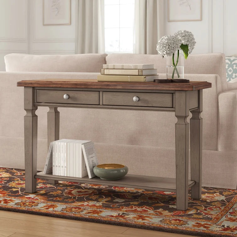 Furnishiaa Solid Wood Console Table with Two Drawers & Open Shelf