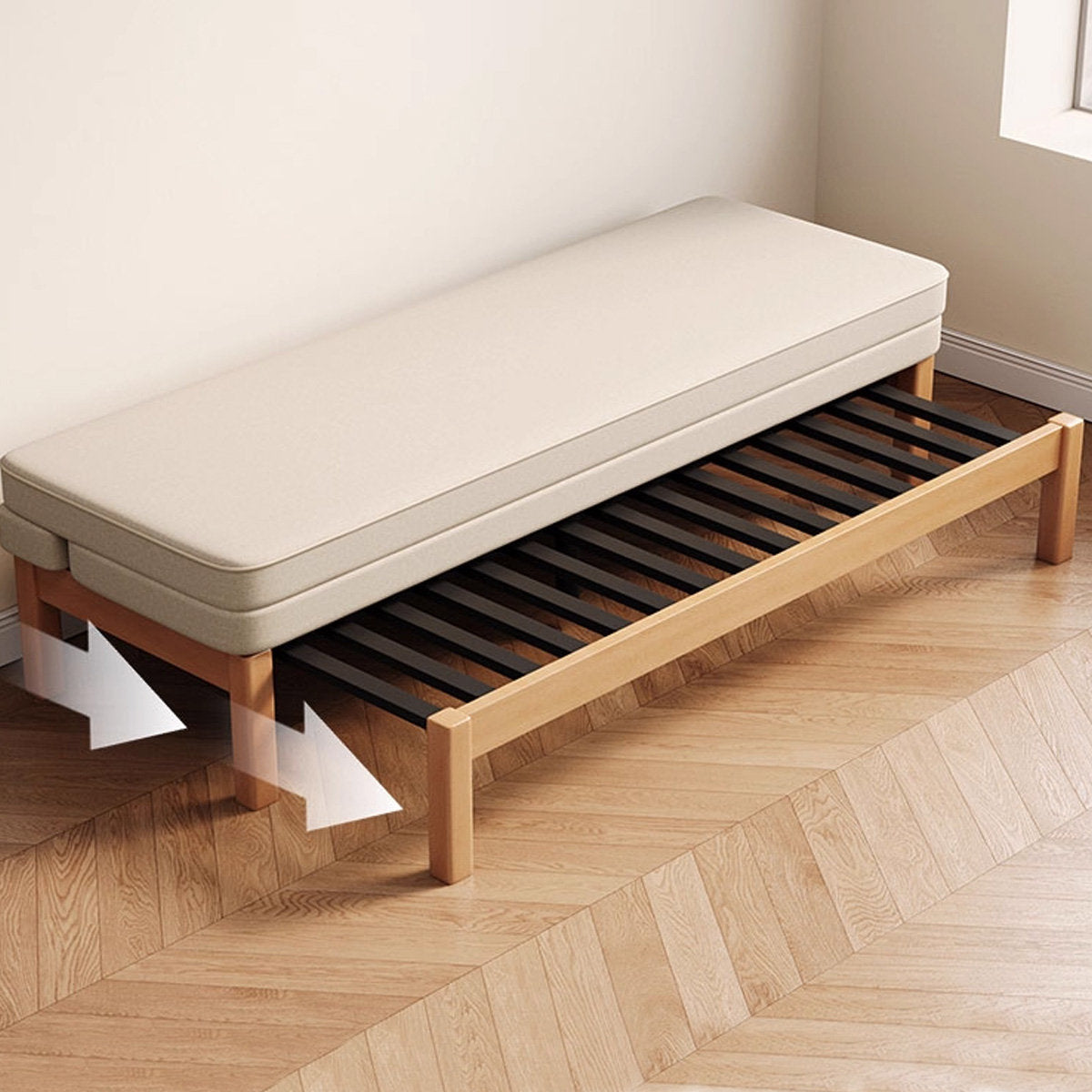 Off-white convertible sofa bed, front view