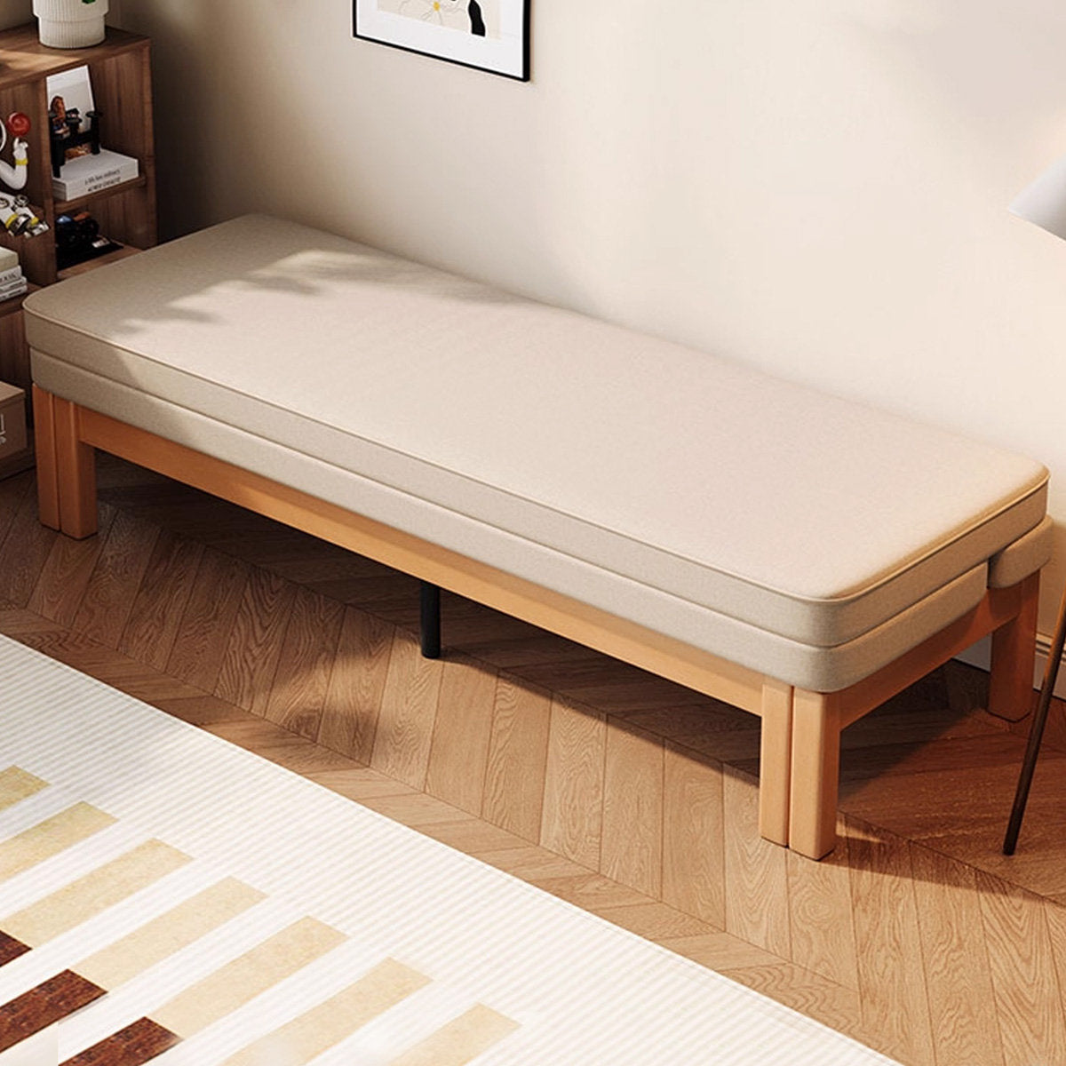 Off-white convertible sofa bed, side view
