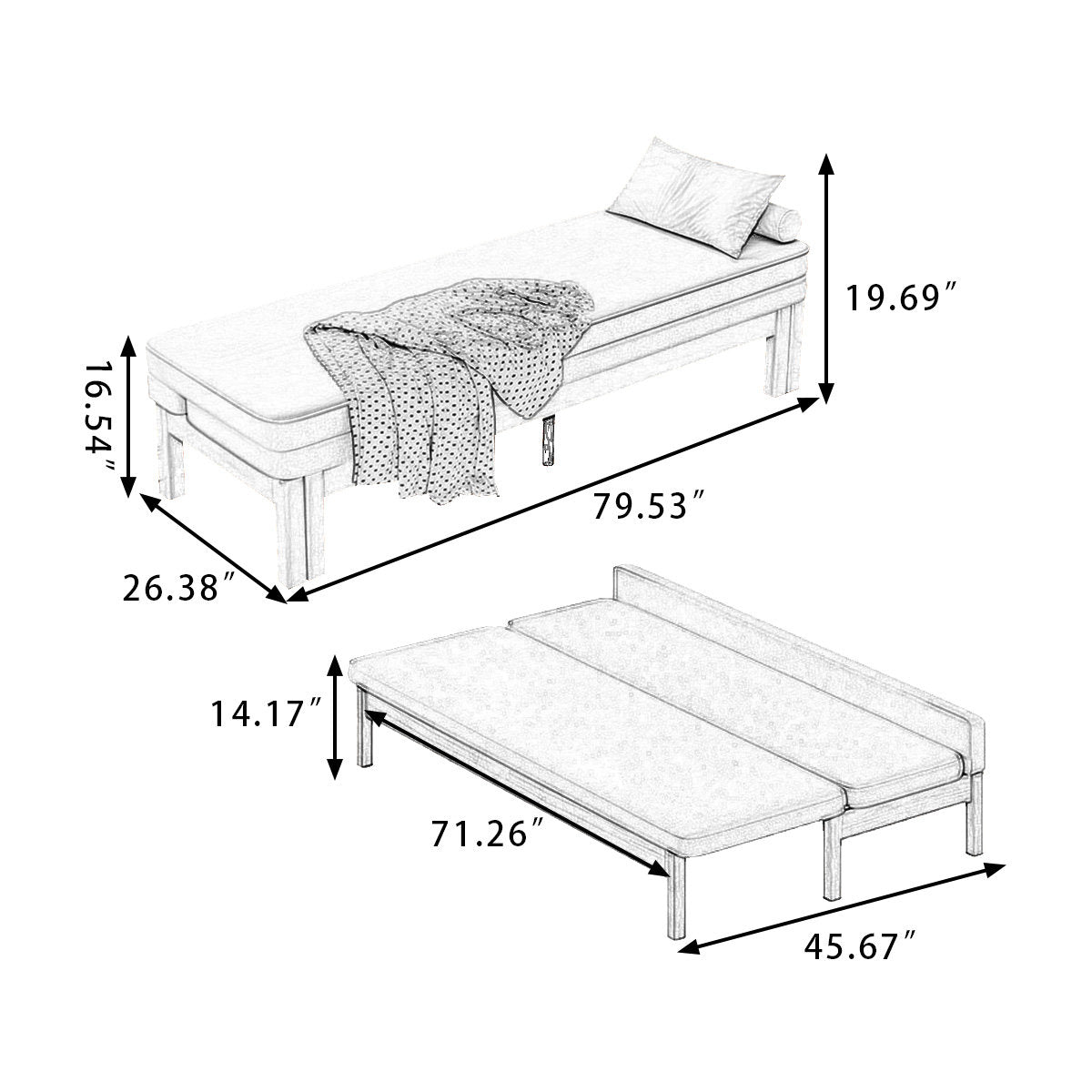 Convertible sofa bed dimensions diagram