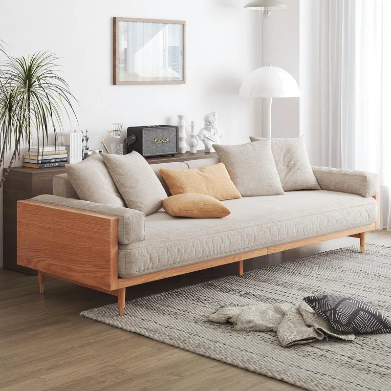 Furnishiaa Solid White Oak Wood Three-Seater Sofa
