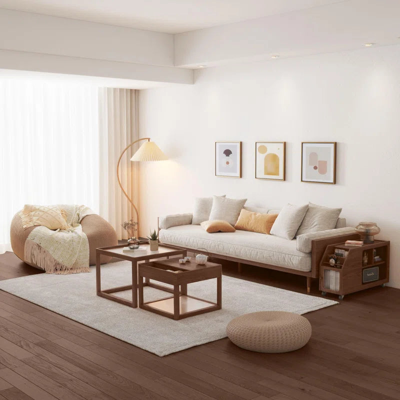 Furnishiaa Solid White Oak Wood Three-Seater Sofa