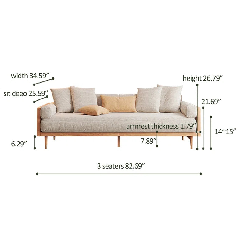 Furnishiaa Solid White Oak Wood Three-Seater Sofa