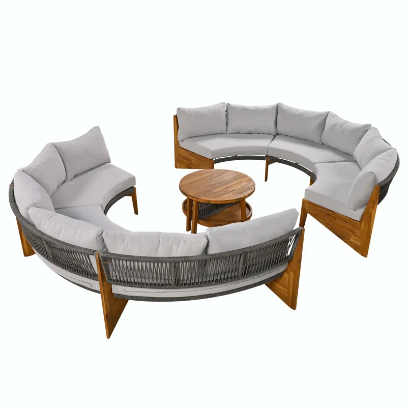 Furnishiaa 6-Seater Half Moon Outdoor Sofa Set with Table &  Cushions