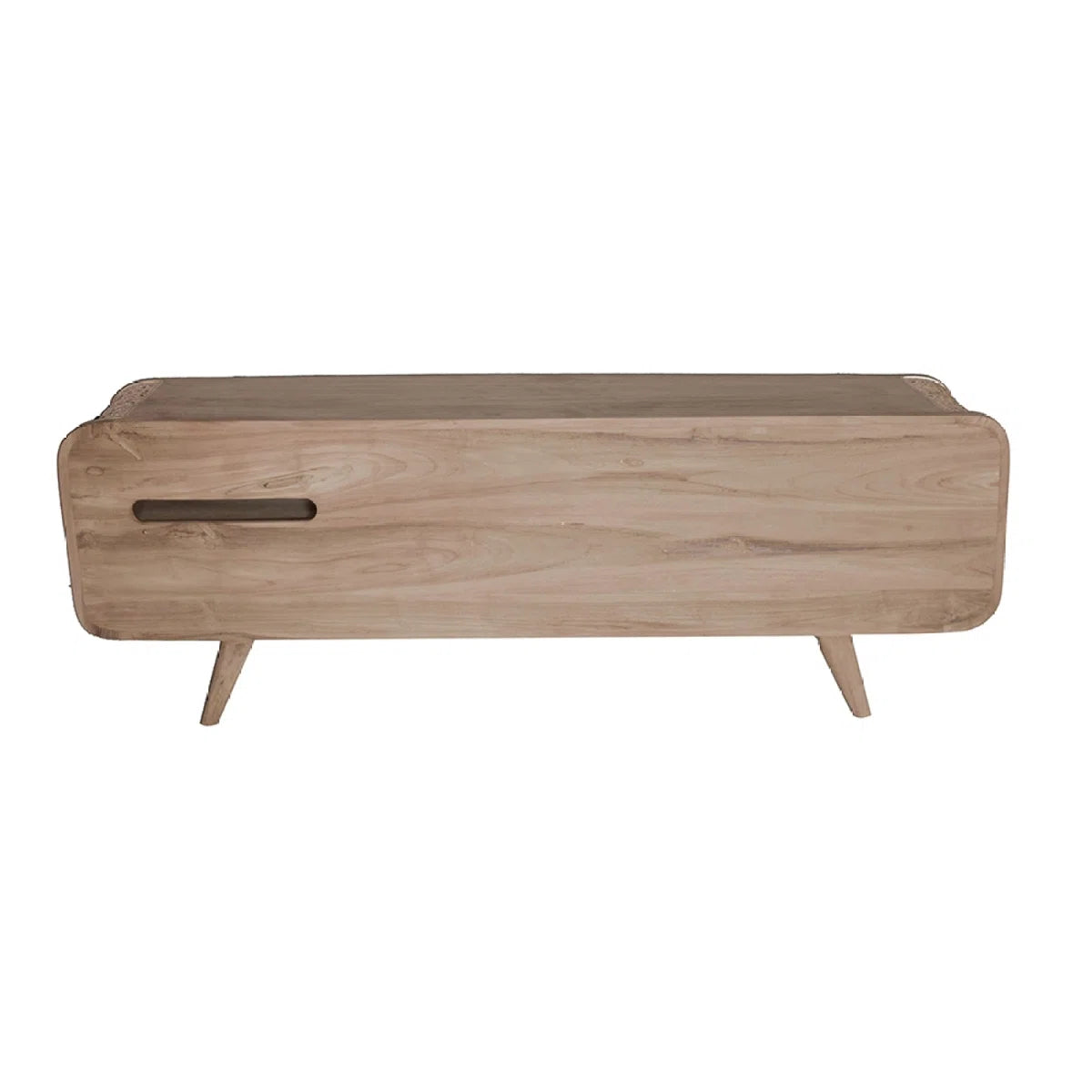 Furnishiaa Solid Sheesham Wood & Rattan Media Cabinet