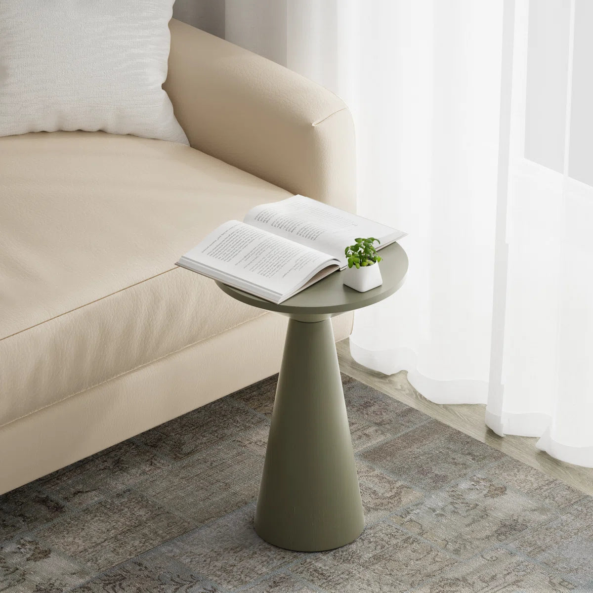 Furnishiaa Pedestal Solid Sheesham Wood End Table – Rustic Round Accent Table