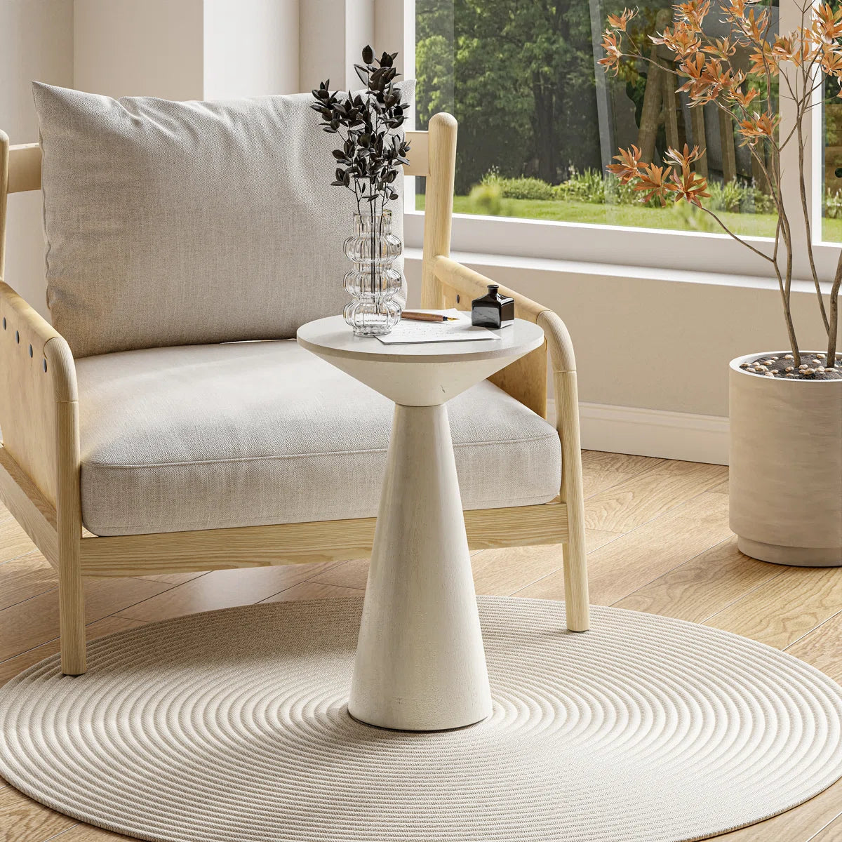 Furnishiaa Pedestal Solid Sheesham Wood End Table – Rustic Round Accent Table