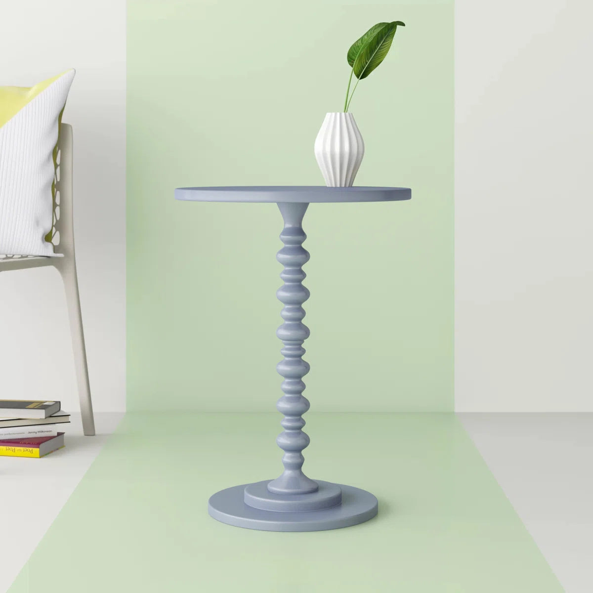 Furnishiaa Solid Sheesham Wood Pedestal End Table with Spindle Base