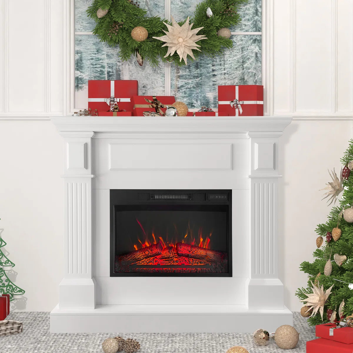 Furnishiaa Solid Sheesham Wood Electric Fireplace Mantel