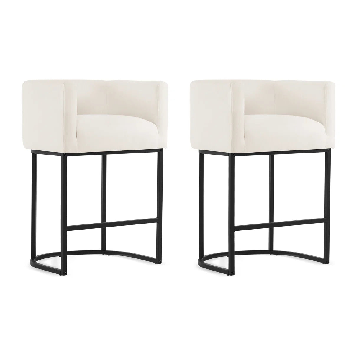 Furnishiaa Modern Linen Counter Stools – 2-Piece Set with Bucket-Style Seat & Metal Sled Base