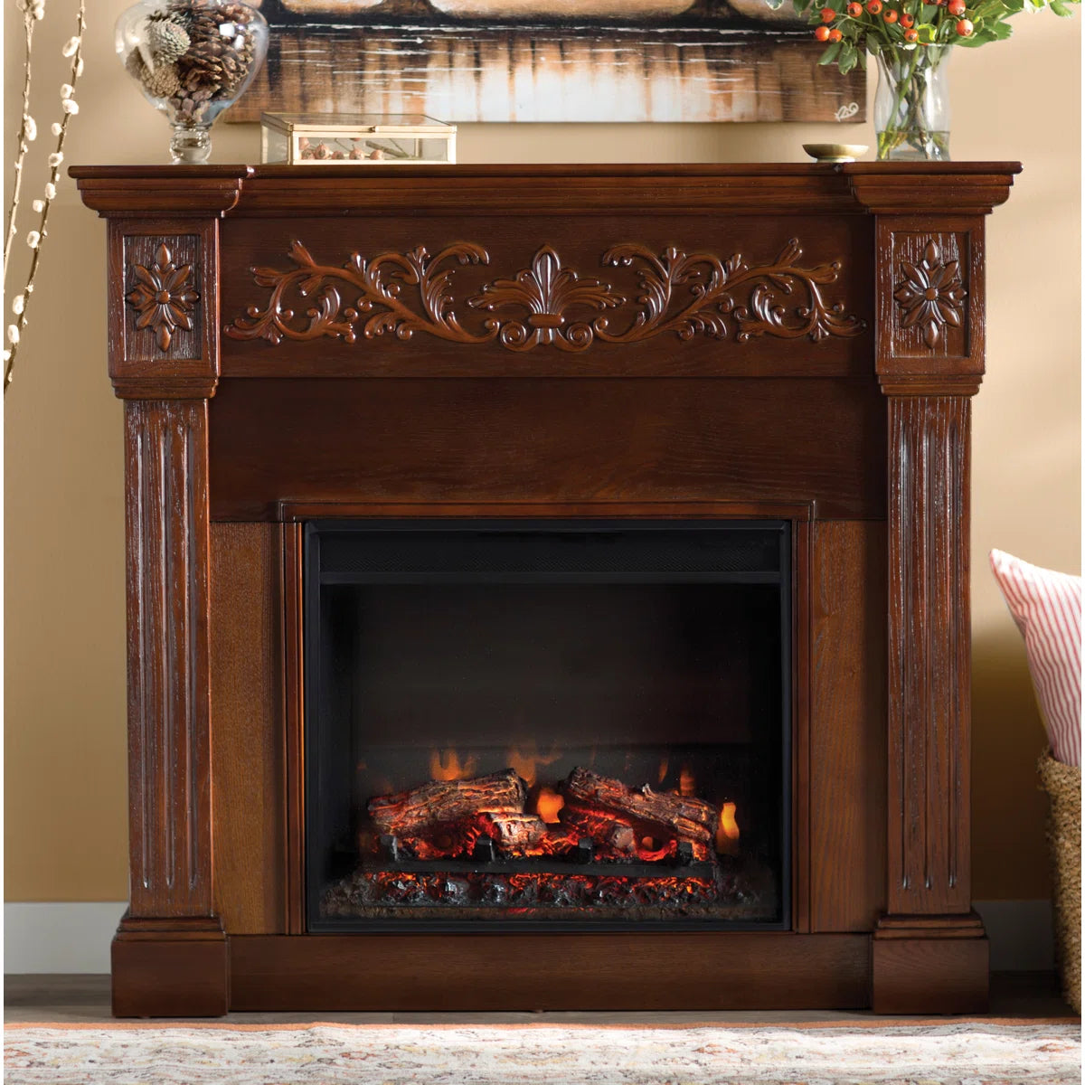 Furnishiaa Solid Sheesham Wood Free-Standing Fireplace