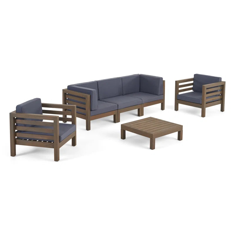 Furnishiaa 5-Person Outdoor Seating Set with Solid Sheesham Wood Frame