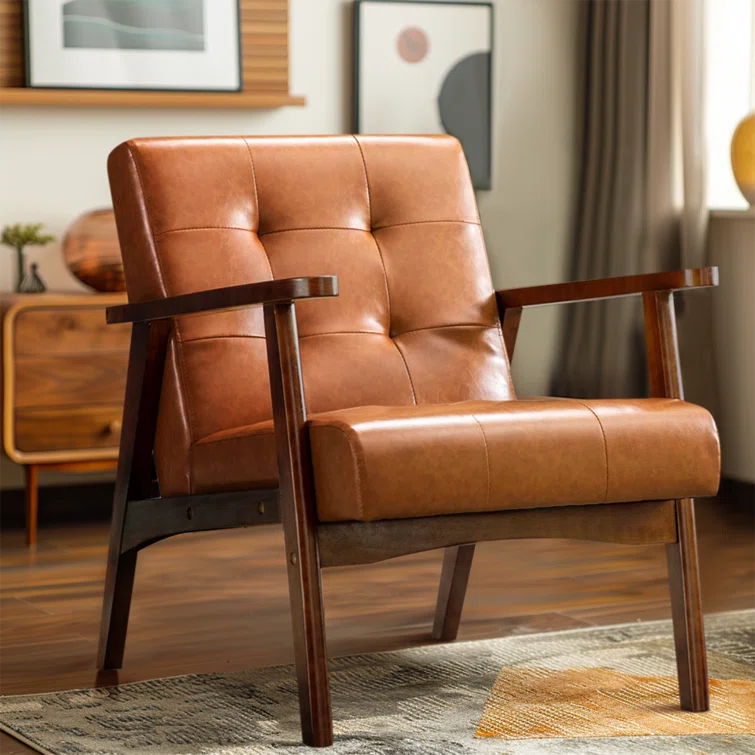 Furnishiaa Mid-Century Modern Faux Leather Armchair