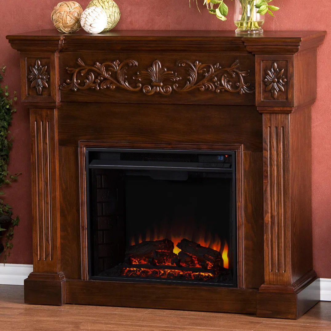 Furnishiaa Solid Sheesham Wood Free-Standing Fireplace