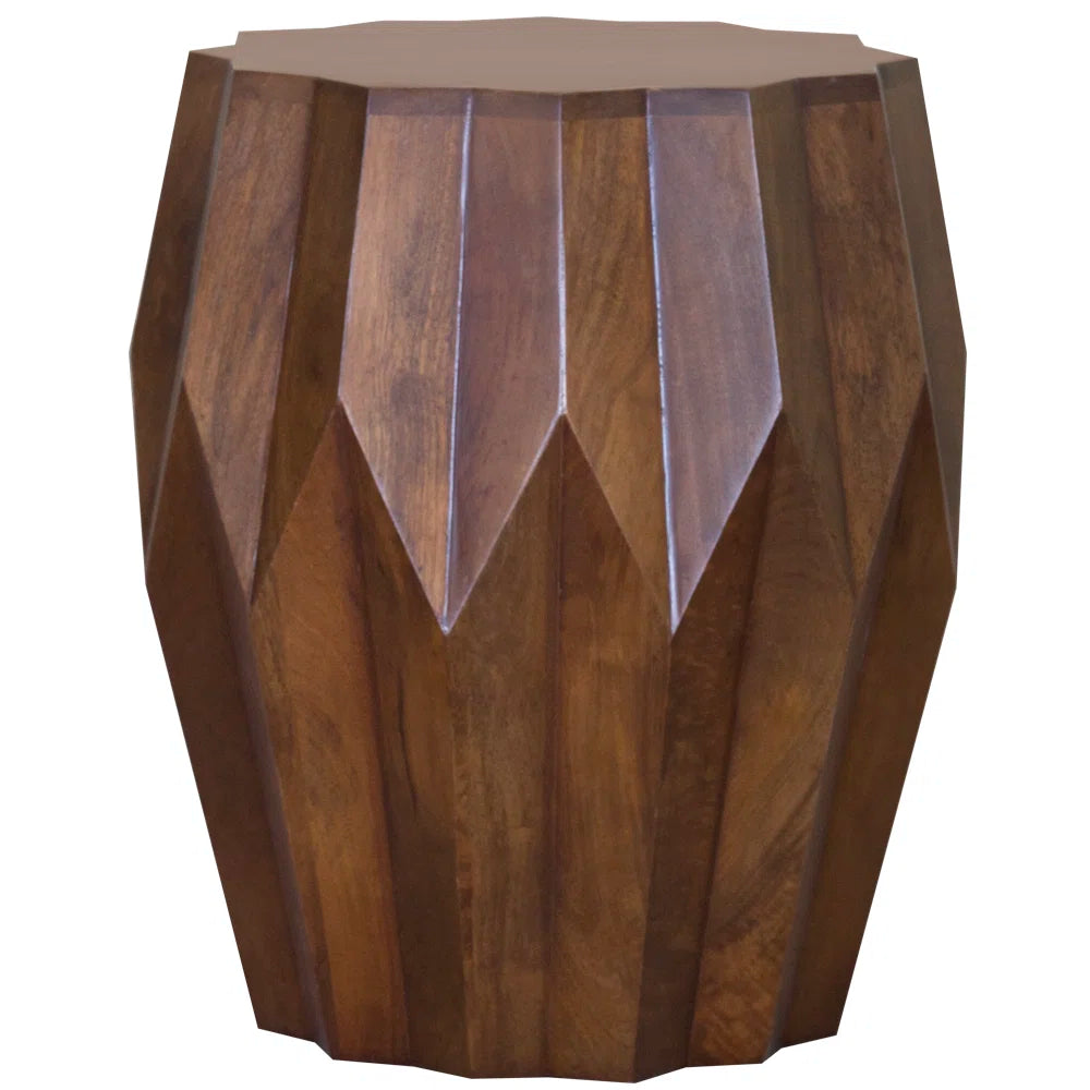 Furnishiaa Solid Sheesham Wood Geometric Side Table – Modern Drum Design