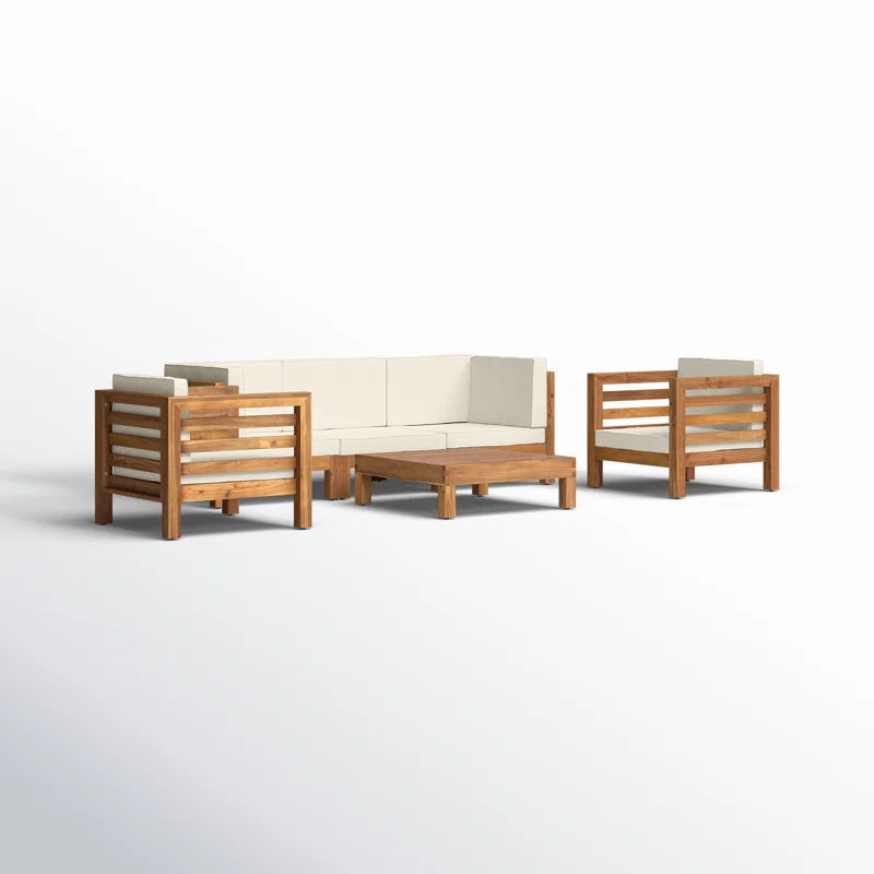 Furnishiaa 5-Person Outdoor Seating Set with Solid Sheesham Wood Frame