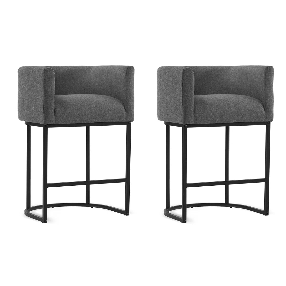 Furnishiaa Modern Linen Counter Stools – 2-Piece Set with Bucket-Style Seat & Metal Sled Base