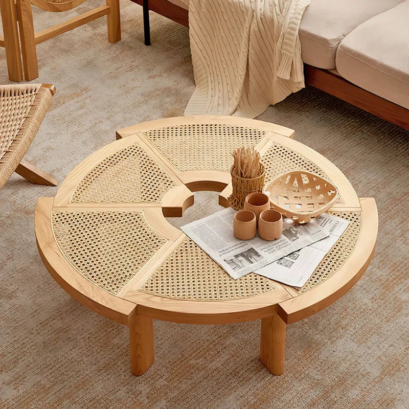 Furnishiaa Solid Sheesham Wood Coffee Table with Handwoven Rattan
