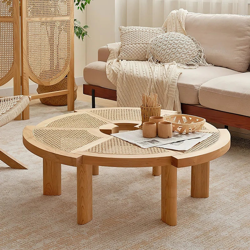 Furnishiaa Solid Sheesham Wood Coffee Table with Handwoven Rattan