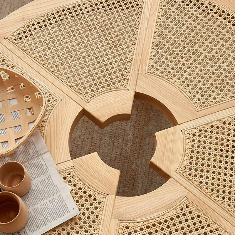 Furnishiaa Solid Sheesham Wood Coffee Table with Handwoven Rattan