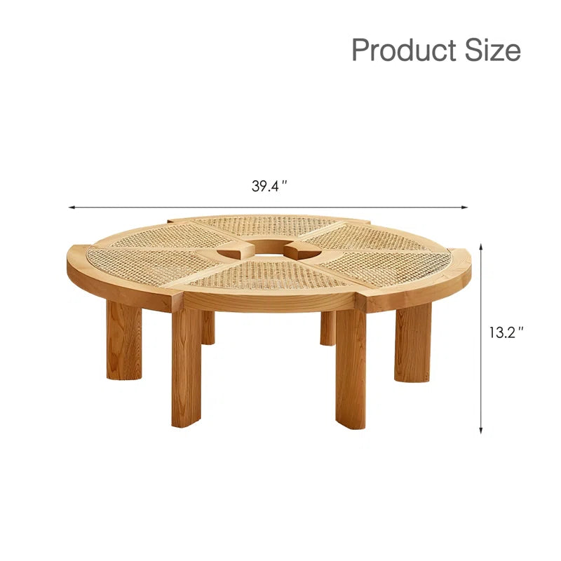 Furnishiaa Solid Sheesham Wood Coffee Table with Handwoven Rattan