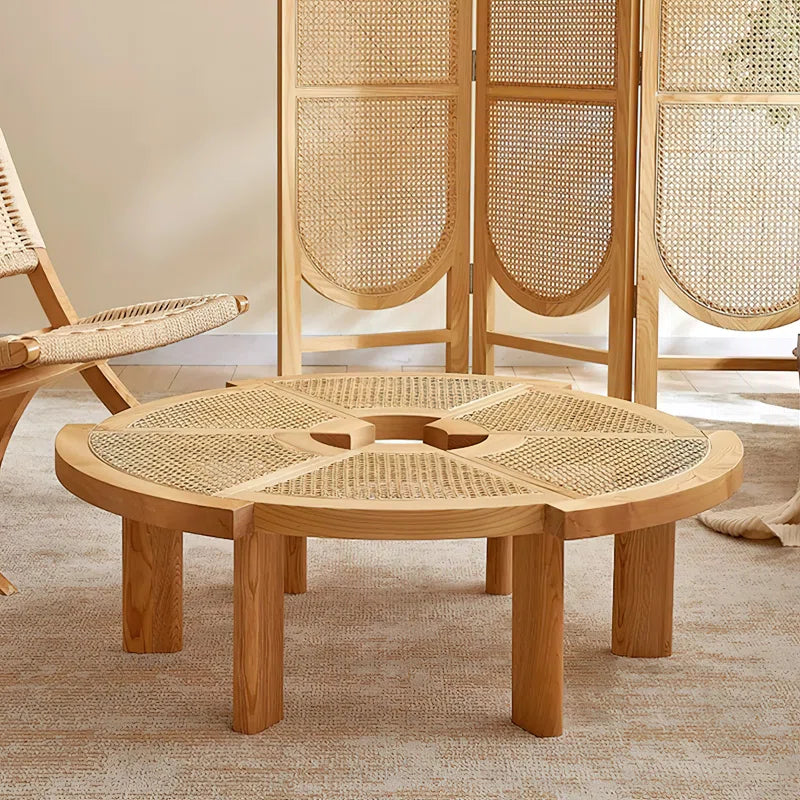 Furnishiaa Solid Sheesham Wood Coffee Table with Handwoven Rattan