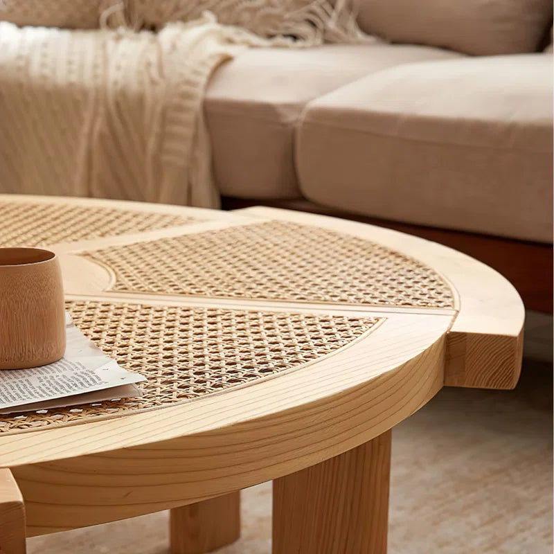 Furnishiaa Solid Sheesham Wood Coffee Table with Handwoven Rattan