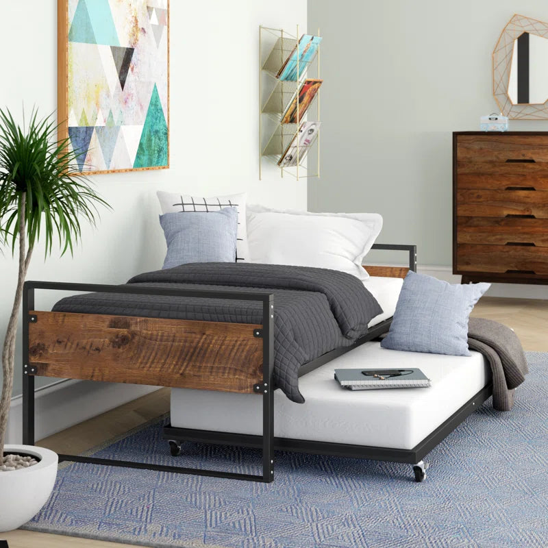 Furnishiaa Solid Wood And Metal Daybed With Trundle