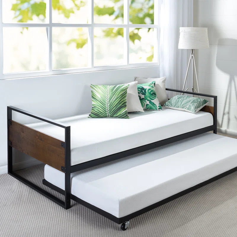 Furnishiaa Solid Wood And Metal Daybed With Trundle
